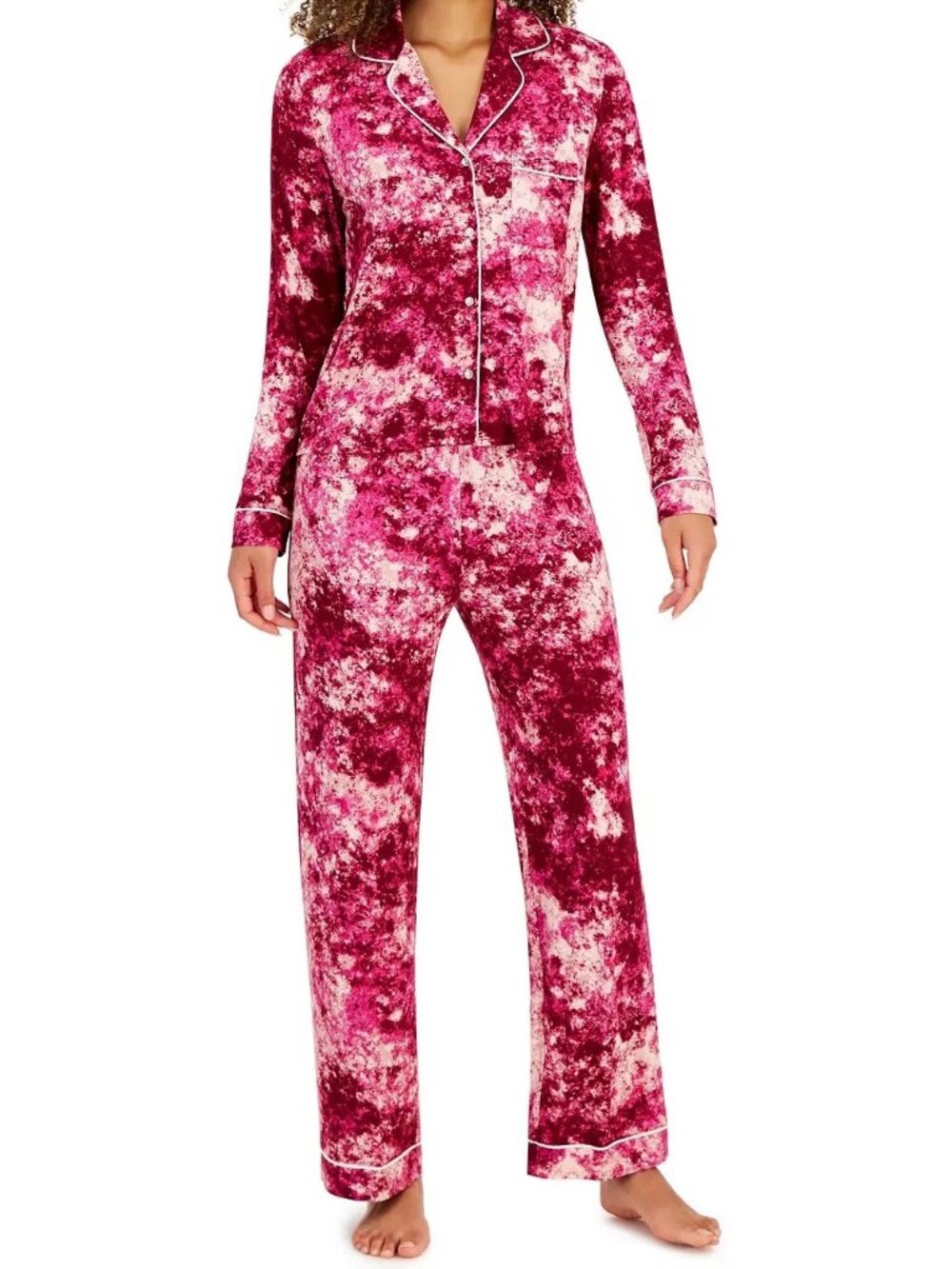 Jenni Women's 2-Piece Notch-Collar Pajama Set, Pink Splash Tie Dye, Small